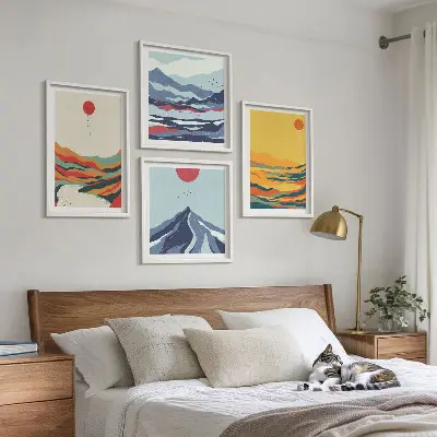 Kleurrijke abstracte rivierbergen meerluik in lijst