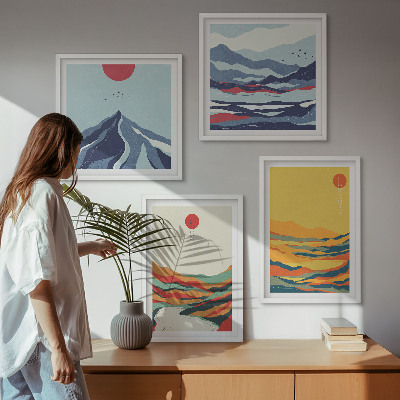 Meerluik in lijst Kleurrijke abstracte rivierbergen