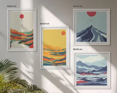 Kleurrijke abstracte rivierbergen meerluik in lijst