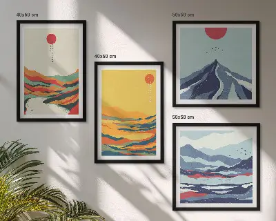 Kleurrijke abstracte rivierbergen meerluik in lijst