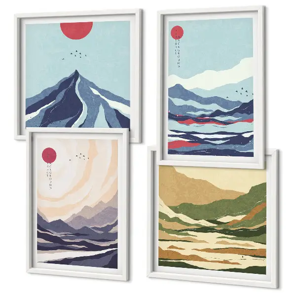 Abstracte berglandschappen set van posters met lijst