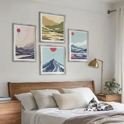 Abstracte berglandschappen set van posters met lijst