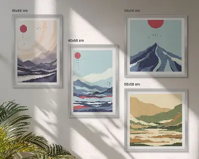 Abstracte berglandschappen set van posters met lijst