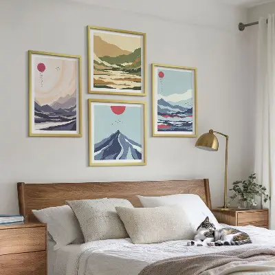 Abstracte berglandschappen set van posters met lijst