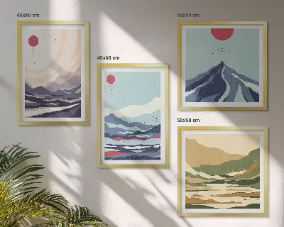 Abstracte berglandschappen set van posters met lijst