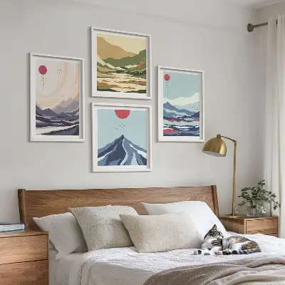 Abstracte berglandschappen set van posters met lijst