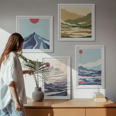 Abstracte berglandschappen set van posters met lijst