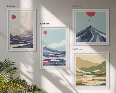 Abstracte berglandschappen set van posters met lijst