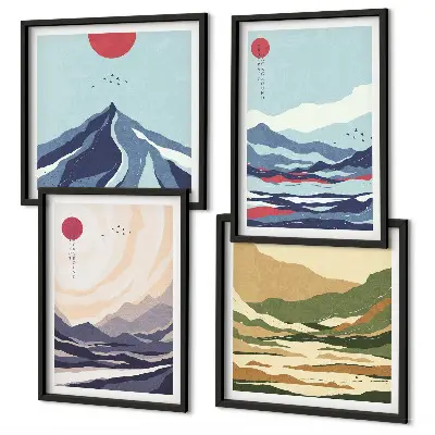 Abstracte berglandschappen set van posters met lijst
