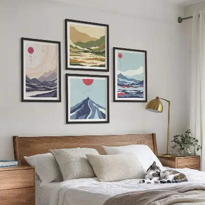 Abstracte berglandschappen set van posters met lijst