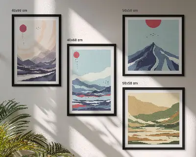 Abstracte berglandschappen set van posters met lijst