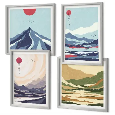 Abstracte berglandschappen set van posters met lijst