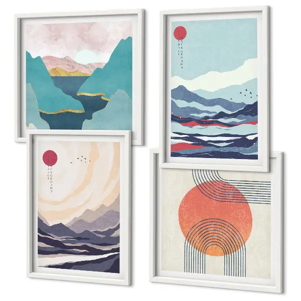 Japanse berglandschappen set van posters met lijst