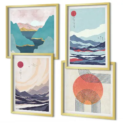 Japanse berglandschappen set van posters met lijst