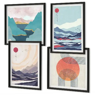 Japanse berglandschappen set van posters met lijst