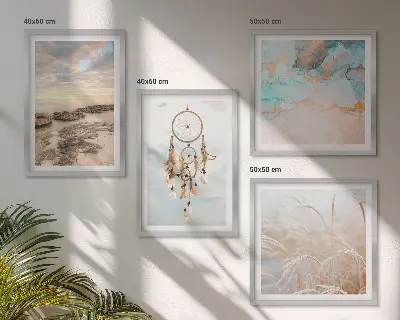 Set van posters met lijst wolkenzee met dromenvanger en gras