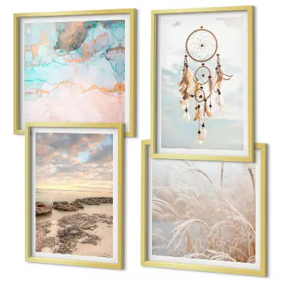 Set van posters met lijst wolkenzee met dromenvanger en gras