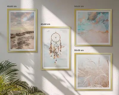 Set van posters met lijst wolkenzee met dromenvanger en gras