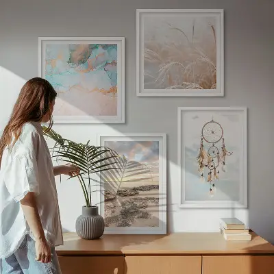 Set van posters met lijst wolkenzee met dromenvanger en gras
