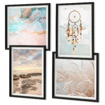 Set van posters met lijst wolkenzee met dromenvanger en gras