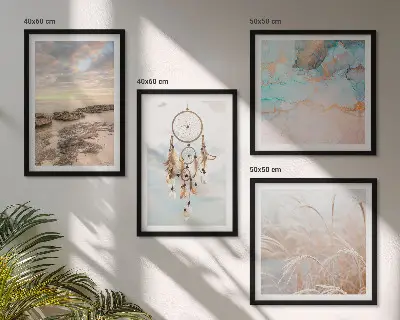 Set van posters met lijst wolkenzee met dromenvanger en gras