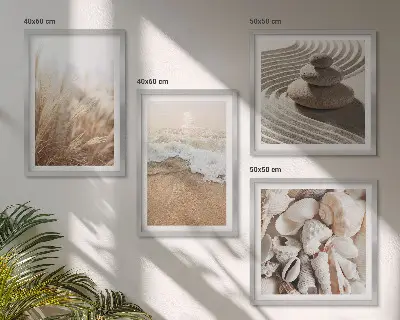 Strandmotieven met schelpen en golven meerluik in lijst