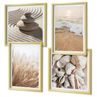 Strandmotieven met schelpen en golven meerluik in lijst