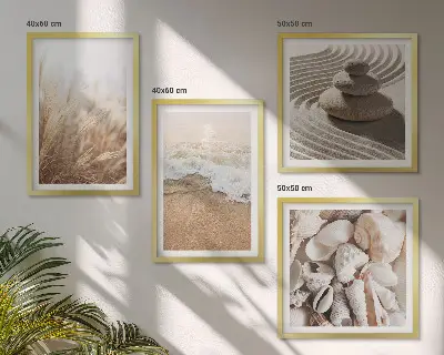 Strandmotieven met schelpen en golven meerluik in lijst