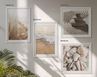 Strandmotieven met schelpen en golven meerluik in lijst