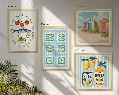 Illustraties van de mediterrane keuken meerluik in lijst