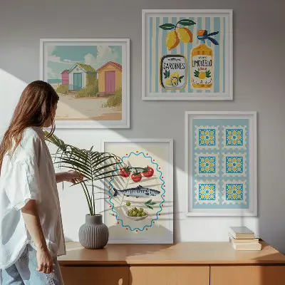 Illustraties van de mediterrane keuken meerluik in lijst
