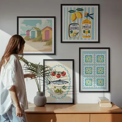Illustraties van de mediterrane keuken meerluik in lijst