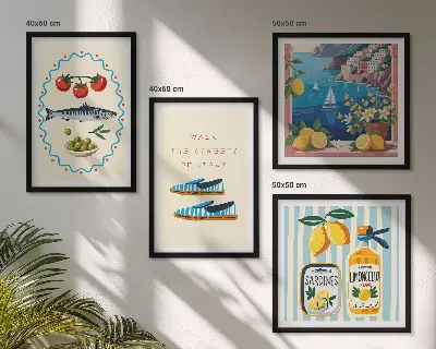 Set van posters met lijst met Italiaanse smaken en kleurrijke afbeeldingen