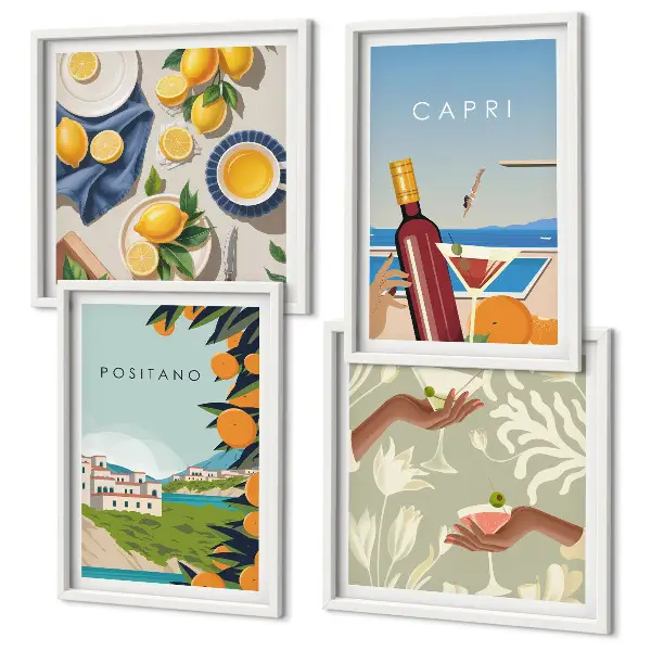 Italiaanse citroenvakantie Capri set van posters met lijst