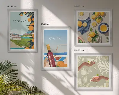 Italiaanse citroenvakantie Capri set van posters met lijst