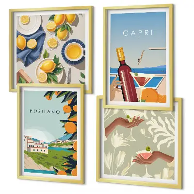 Italiaanse citroenvakantie Capri set van posters met lijst