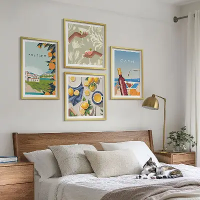 Italiaanse citroenvakantie Capri set van posters met lijst