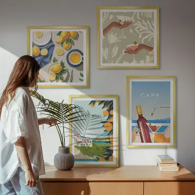 Italiaanse citroenvakantie Capri set van posters met lijst