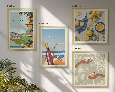 Italiaanse citroenvakantie Capri set van posters met lijst