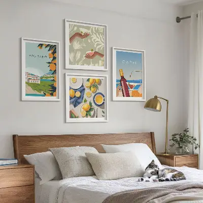 Italiaanse citroenvakantie Capri set van posters met lijst