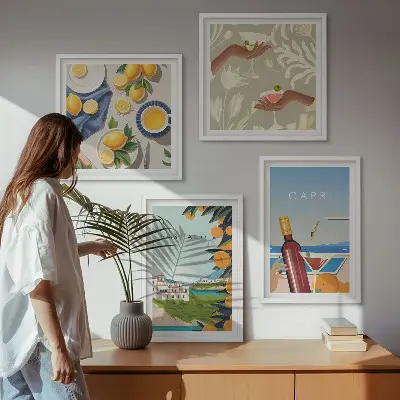 Italiaanse citroenvakantie Capri set van posters met lijst