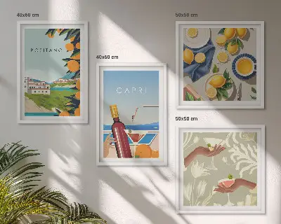 Italiaanse citroenvakantie Capri set van posters met lijst
