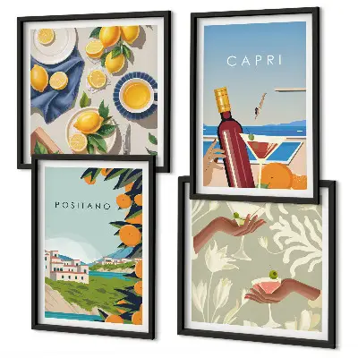 Italiaanse citroenvakantie Capri set van posters met lijst