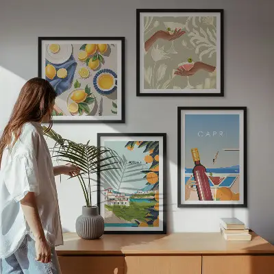 Italiaanse citroenvakantie Capri set van posters met lijst
