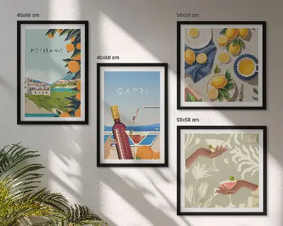 Italiaanse citroenvakantie Capri set van posters met lijst