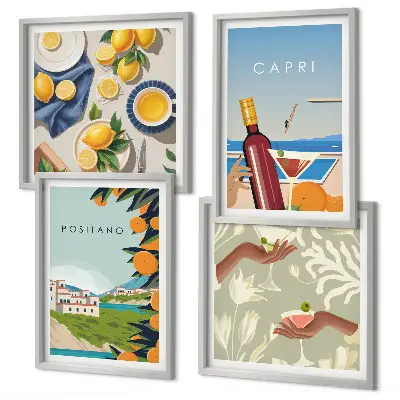 Italiaanse citroenvakantie Capri set van posters met lijst