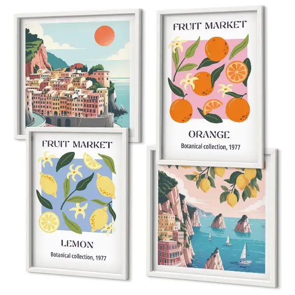 Fruitposters met citroenen en sinaasappels meerluik in lijst