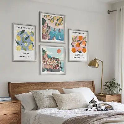 Fruitposters met citroenen en sinaasappels meerluik in lijst