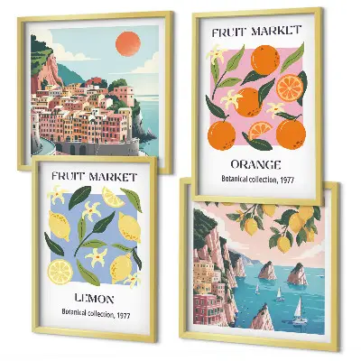 Fruitposters met citroenen en sinaasappels meerluik in lijst