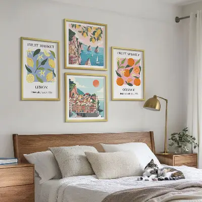 Fruitposters met citroenen en sinaasappels meerluik in lijst